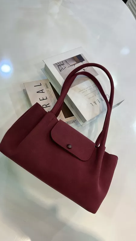 Bordo Süet Omuz Çanta