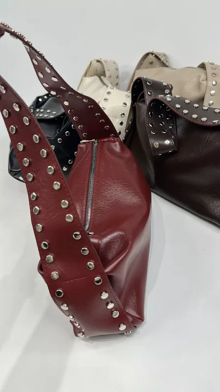 Bordo Metal Detaylı Çanta