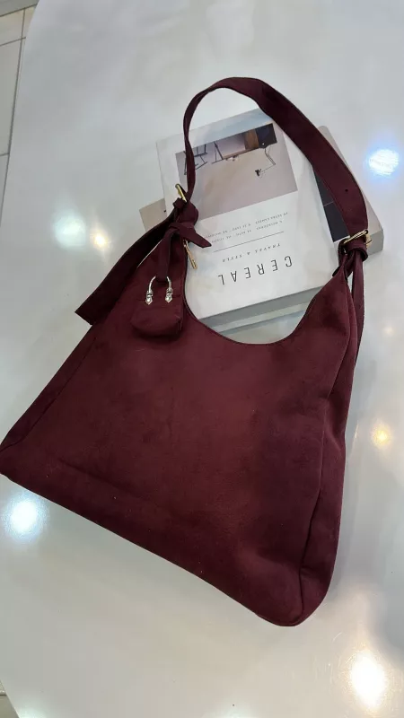 Bordo Süet Kemer Askılı Çanta