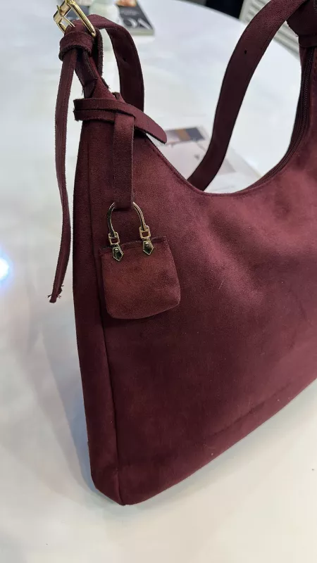 Bordo Süet Kemer Askılı Çanta