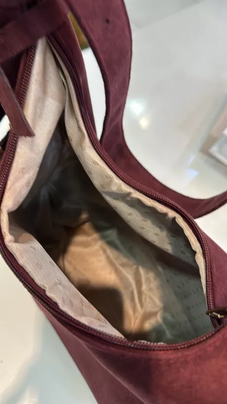 Bordo Süet Kemer Askılı Çanta