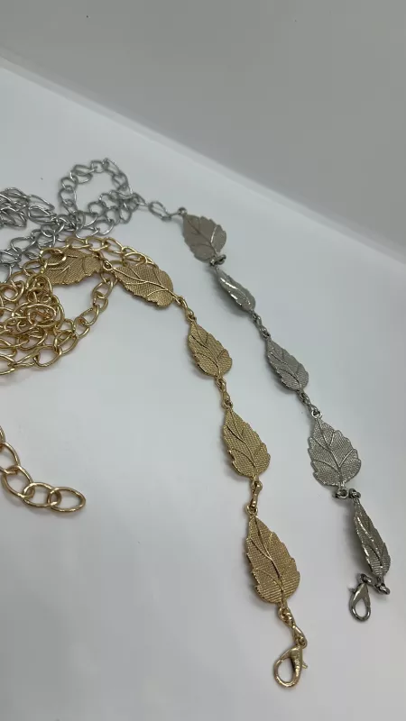 Gümüş Yaprak Detaylı Zincir Kemer