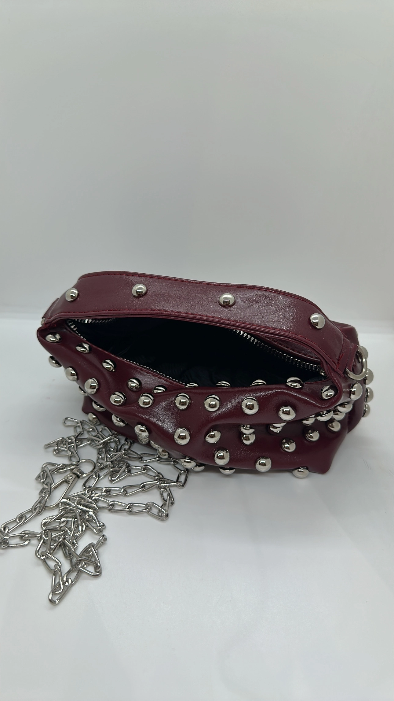Bordo Zımba Detaylı Mini Çanta