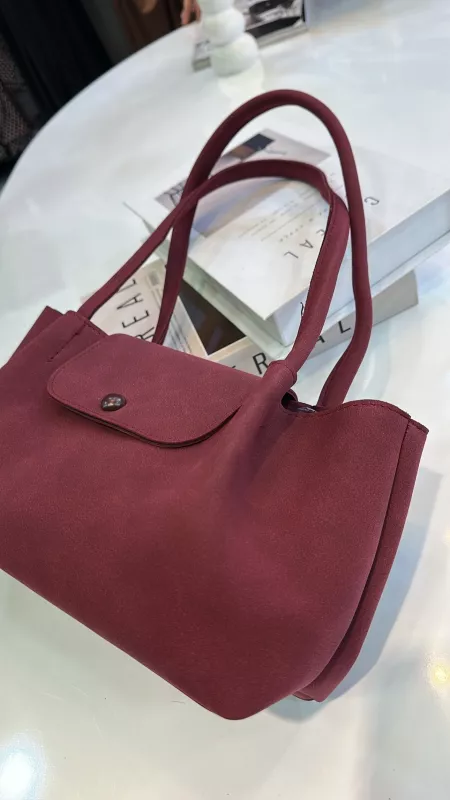 Bordo Süet Omuz Çanta