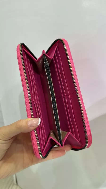 Pembe Kareli Deri Cüzdan 