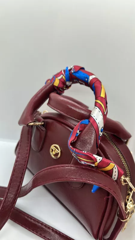 Fularlı Bordo Çanta