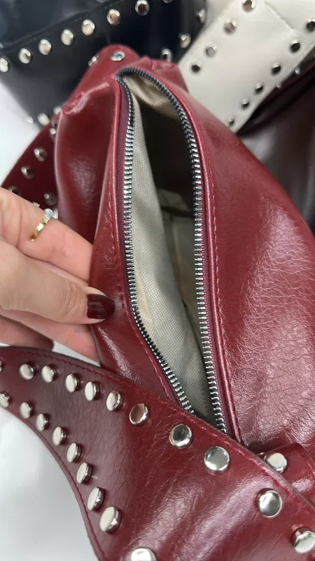 Bordo Metal Detaylı Çanta