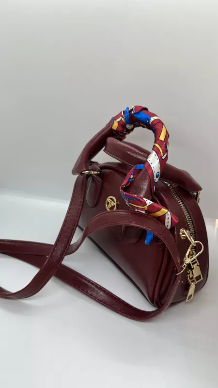 Fularlı Bordo Çanta