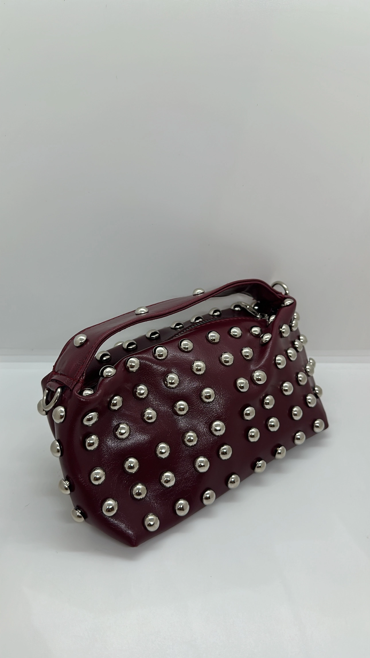 Bordo Zımba Detaylı Mini Çanta
