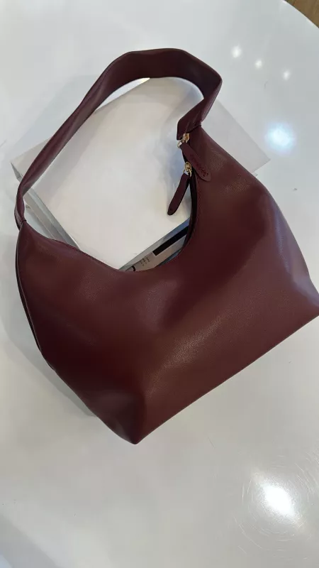 Bordo Deri Orta Boy Çanta