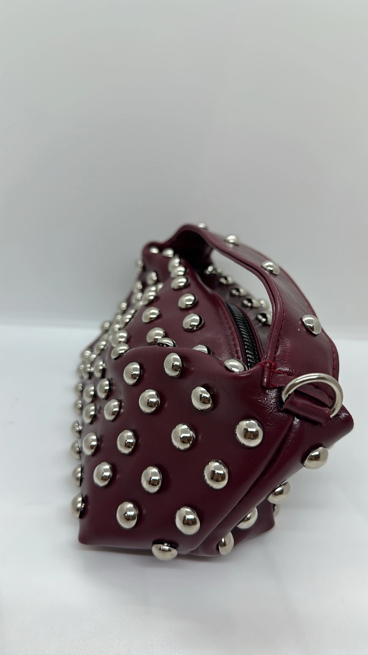 Bordo Zımba Detaylı Mini Çanta