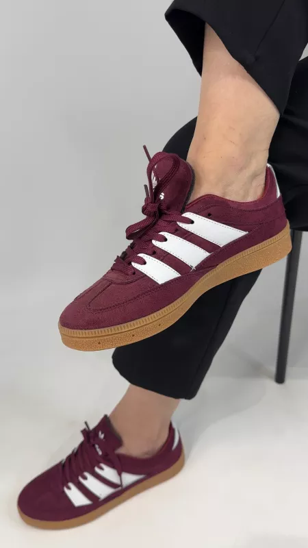 Bordo Şeritli Spor Ayakkabı