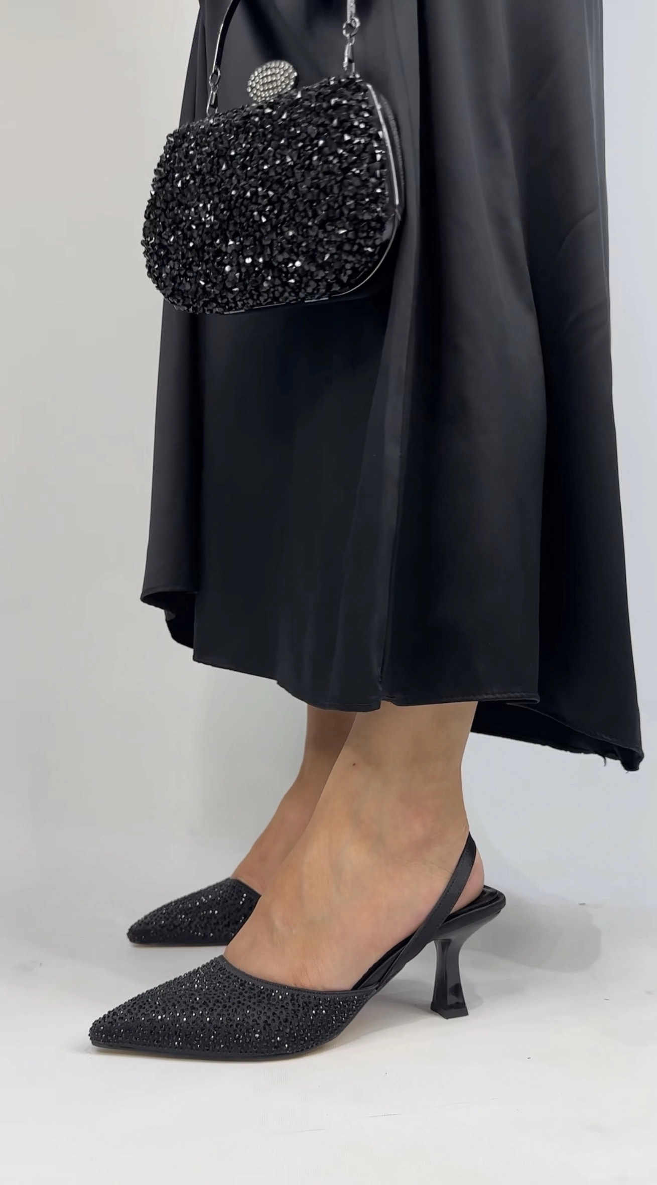 Siyah Taşlı Topuklu 5 cm 