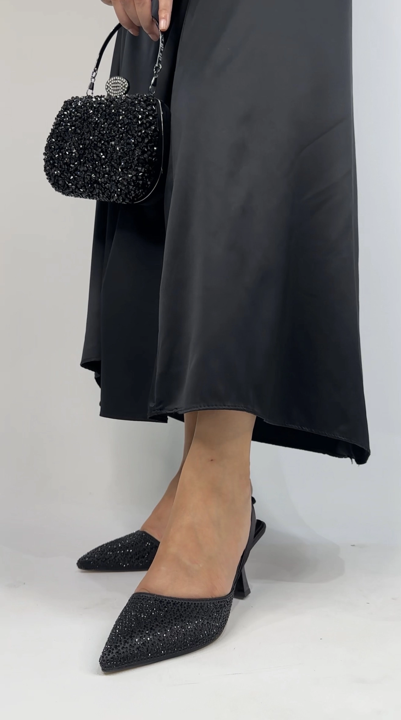 Siyah Taşlı Topuklu 5 cm 