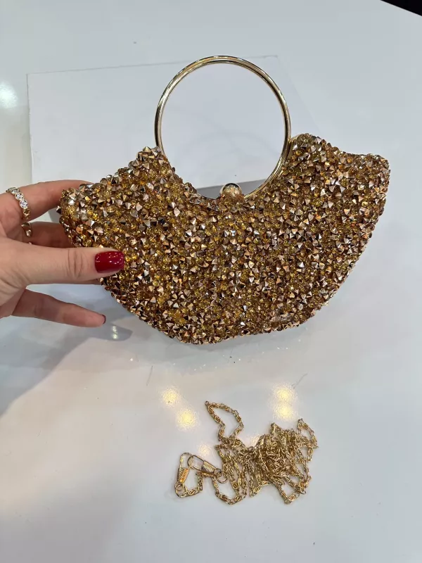 Gold Taşlı Abiye Çanta