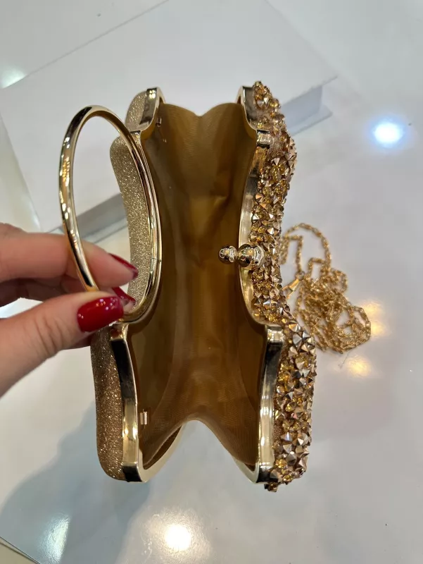 Gold Taşlı Abiye Çanta