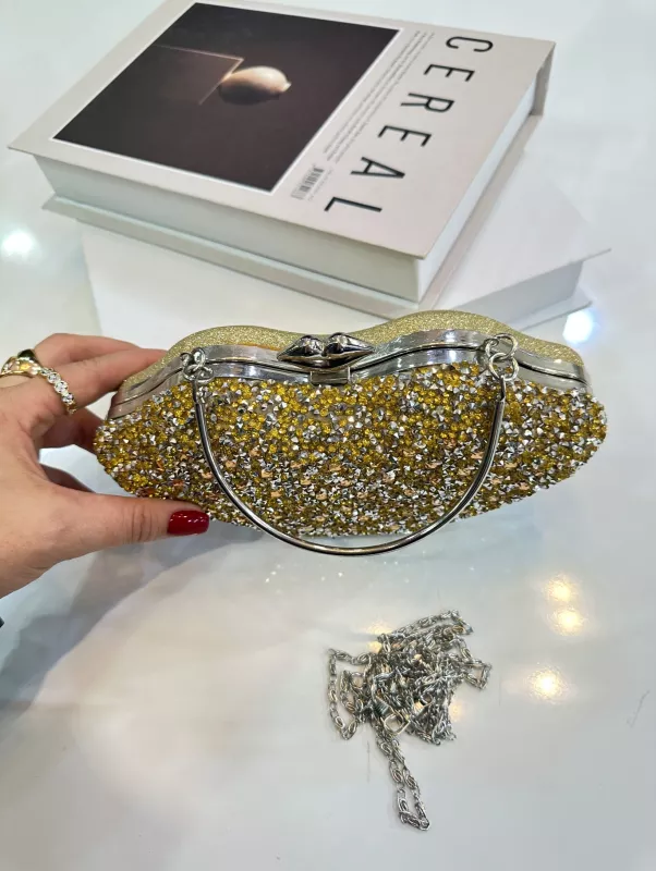 Gold Dudak Model Abiye Çanta