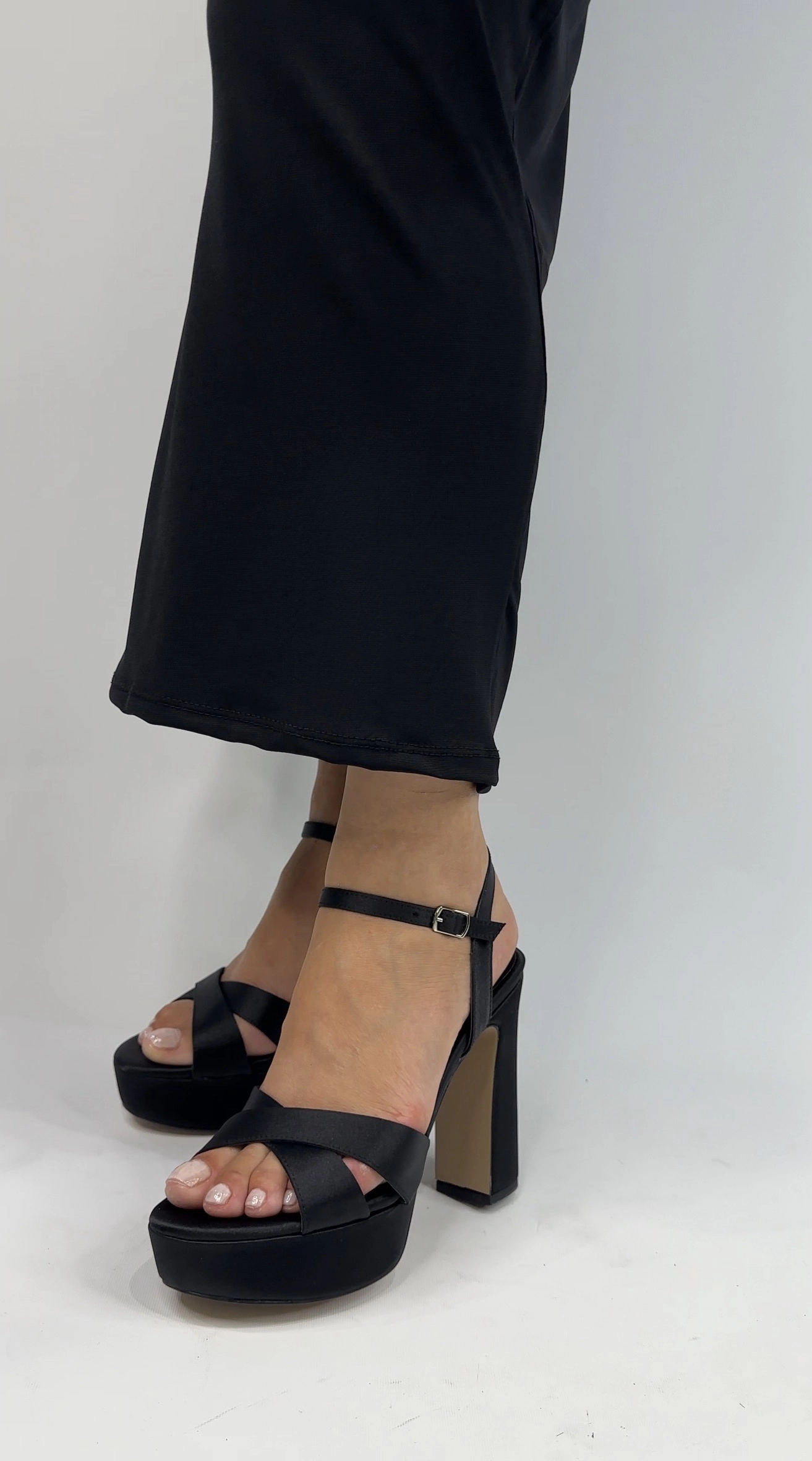 Siyah Deri Platform Topuklu