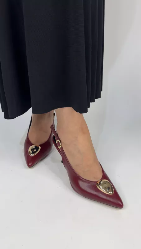 Bordo Tokalı Topuklu Ayakkabı