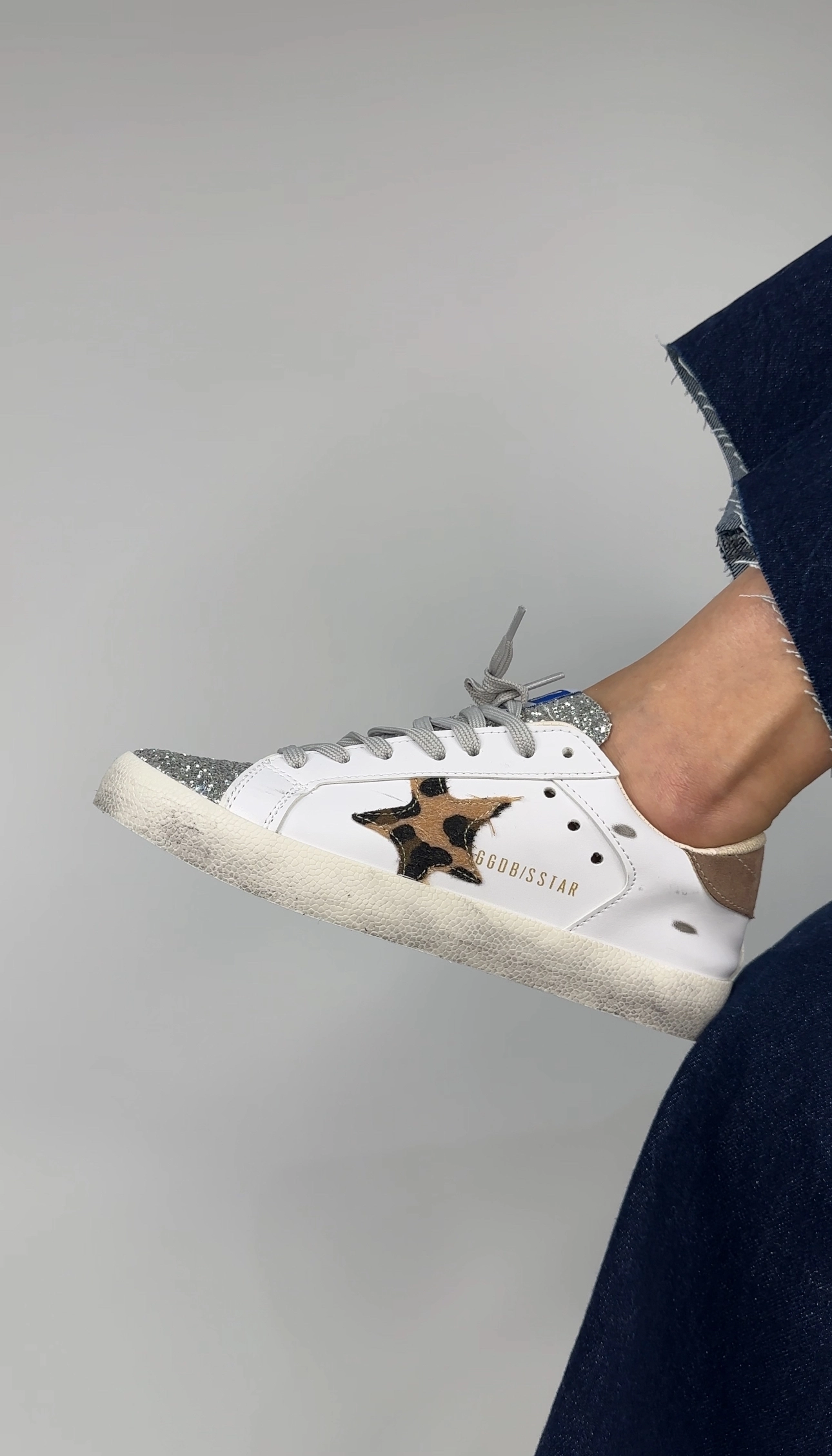 Beyaz Leopar Taşlı Spor Ayakkabı