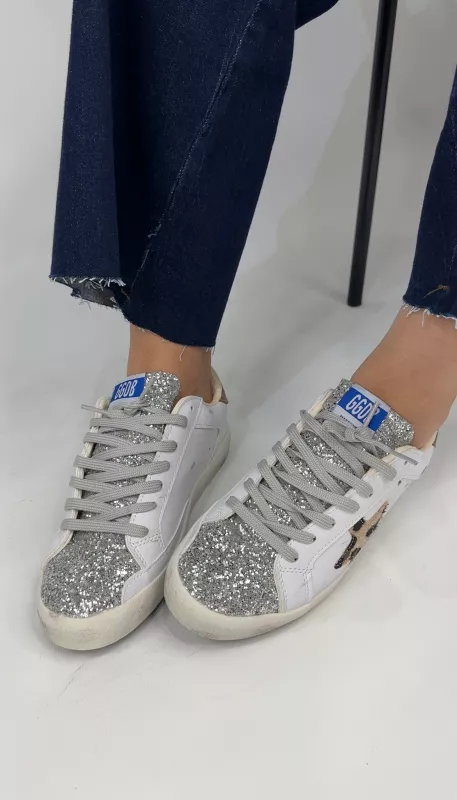 Beyaz Leopar Taşlı Spor Ayakkabı