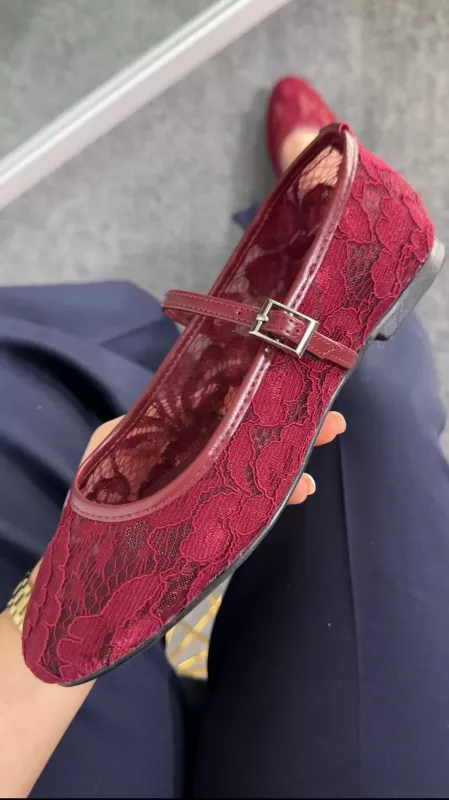 Bordo Dantel Kumaşlı Babet 