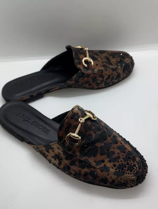 Leopar Taşlı Düz Terlik 