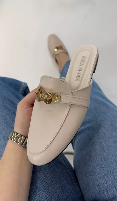 Krem Gold Tokalı Terlik