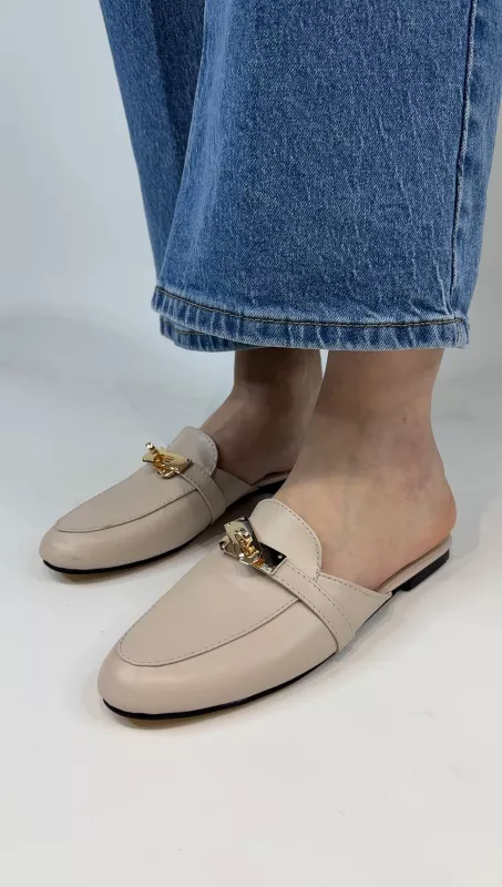 Krem Gold Tokalı Terlik