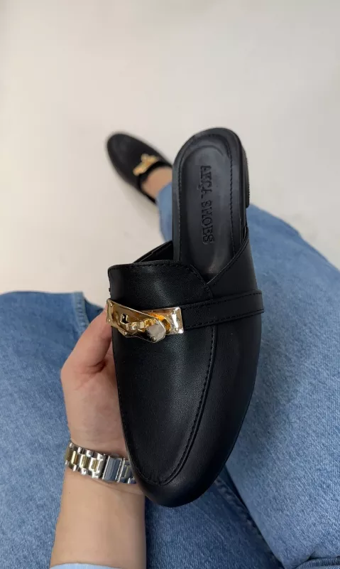 Siyah Gold Tokalı Terlik