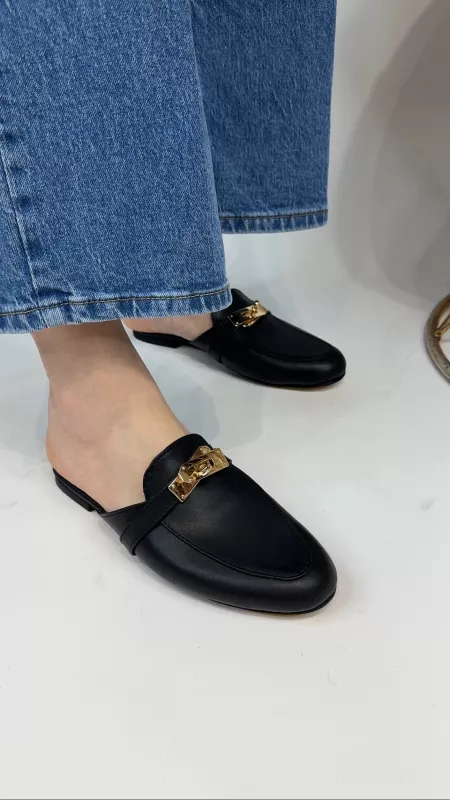 Siyah Gold Tokalı Terlik