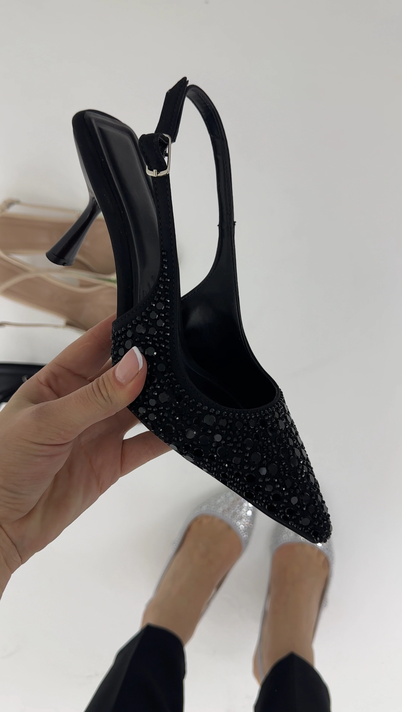 Siyah Taşlı Topuklu 7 cm  