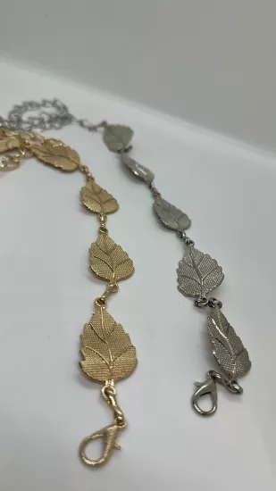 Gümüş Yaprak Detaylı Zincir Kemer