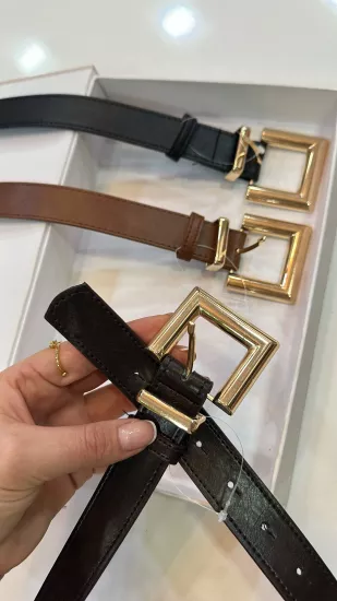 Acı Kahve Kare Gold Detaylı Kemer