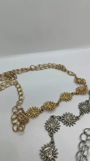 Gold Güneş Detaylı Zincir Kemer