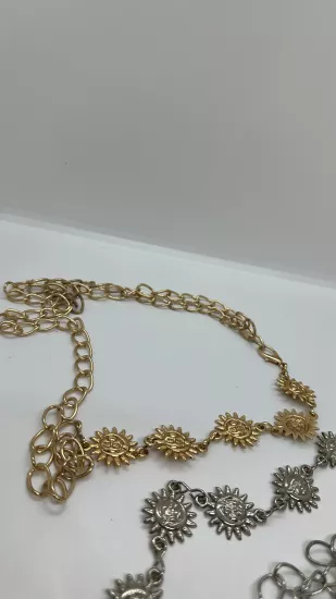 Gold Güneş Detaylı Zincir Kemer