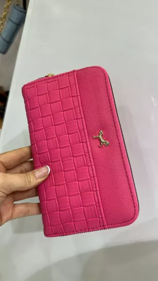 Pembe Kareli Deri Cüzdan 