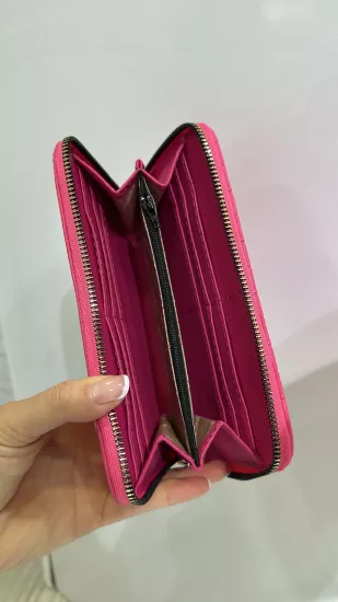 Pembe Kareli Deri Cüzdan 