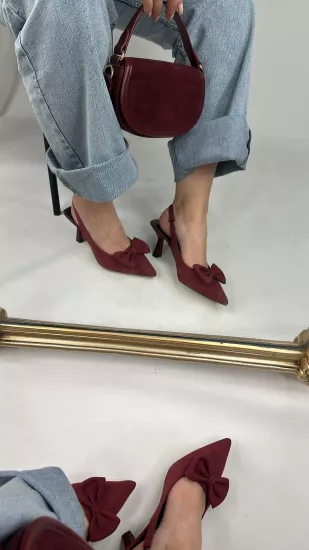 Bordo Fiyonuklu Topuklu Ayakkabı 