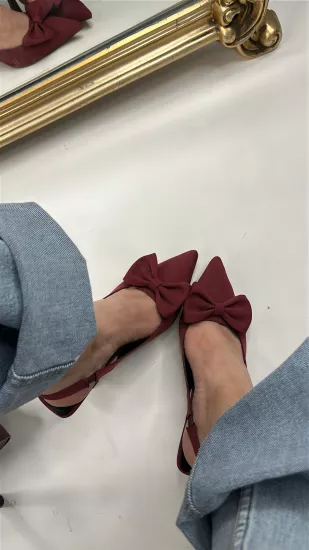 Bordo Fiyonuklu Topuklu Ayakkabı 