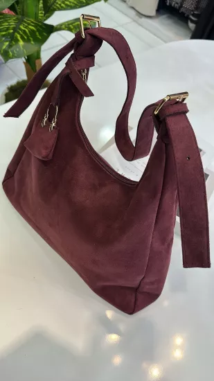 Bordo Süet Kemer Askılı Çanta