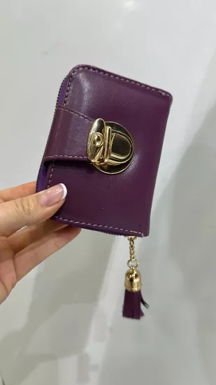 Mor Püsküllü Mini Cüzdan 