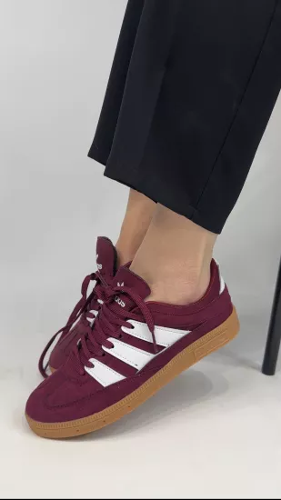 Bordo Şeritli Spor Ayakkabı