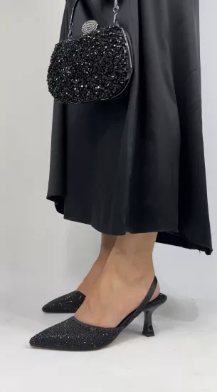 Siyah Taşlı Topuklu 5 cm