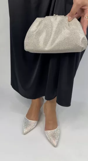 Bej Taşlı Topuklu 5 cm 