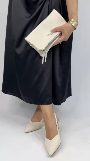 Krem Kısa Topuklu Ayakkabı