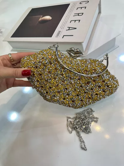 Gold Dudak Model Abiye Çanta