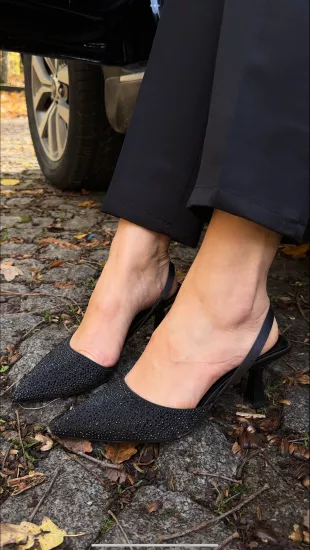 Siyah Taşlı Topuklu 5 cm