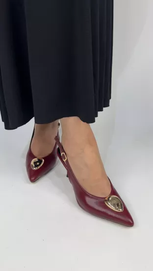 Bordo Tokalı Topuklu Ayakkabı