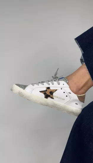Beyaz Leopar Taşlı Spor Ayakkabı